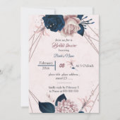 ネイビエレガントー&ピンク花幾何学的ブライダルシャワー 招待状 (正面)