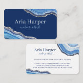 ネイビエレガントー&ブルーグード金ゴールドグリッターアゲート 名刺 (正面/裏面)