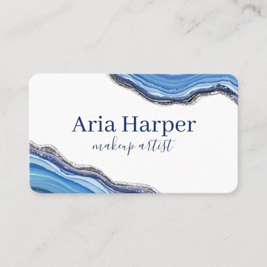 ネイビエレガントー&ブルーグード金ゴールドグリッターアゲート 名刺 (正面)