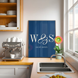 ネイビエレガントー・ブルー・カップル・イニシャル結婚ズ ポスター