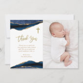 ネイビエレガントー・ブルー・ゲート写真付き |バプテスマ サンキューカード (正面)