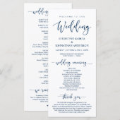 ネイビエレガントー·ブルー·スクリプ結婚ト、我々の儀式 プログラム (正面/裏面)