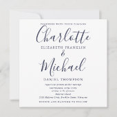 ネイビエレガントー・ブルー・スクリプ結婚ト 招待状 (正面)