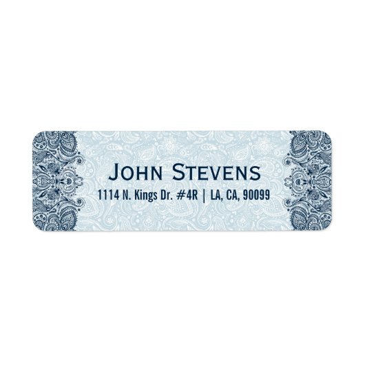 ネイビエレガントー&ベビーブルーフローラペイズリーレース ラベル (正面)