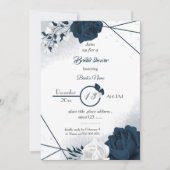 ネイビエレガントー&ホワイト花ブライダルシャワーinvitati 招待状 (正面)
