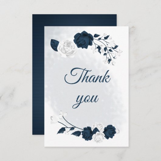 ネイビエレガントー&ホワイト花植物園 サンキューカード (正面/裏面)