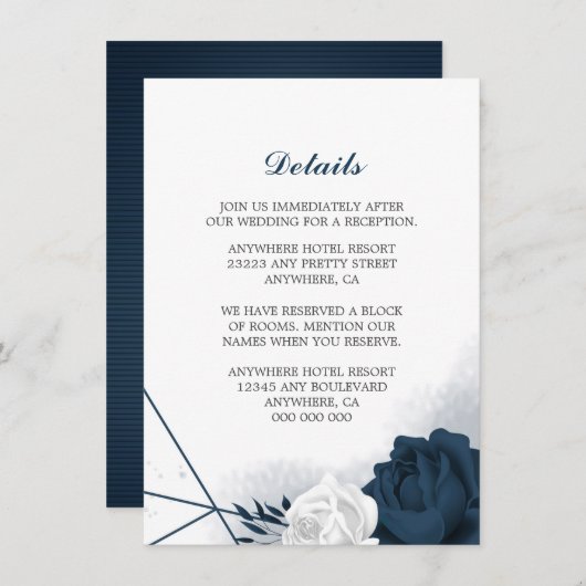 ネイビエレガントー&ホワイト花詳細エンクロージャカー エンクロージャーカード (正面/裏面)