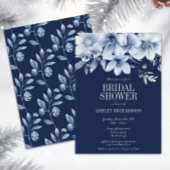 ネイビエレガントー&ライトブルーフローラブライダルシャワー 招待状