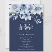ネイビエレガントー&ライトブルーフローラブライダルシャワー 招待状