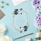 ネイビエレガントー&ライトブルーフローラ結婚ズ アクリル招待状 (インサイチュ (ウェディング))