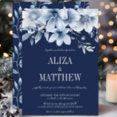 ネイビエレガントー&ライトブルーフローラ結婚ズ 招待状