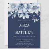 ネイビエレガントー&ライトブルーフローラ結婚ズ 招待状