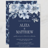 ネイビエレガントー&ライトブルーフローラ結婚ズ 招待状
