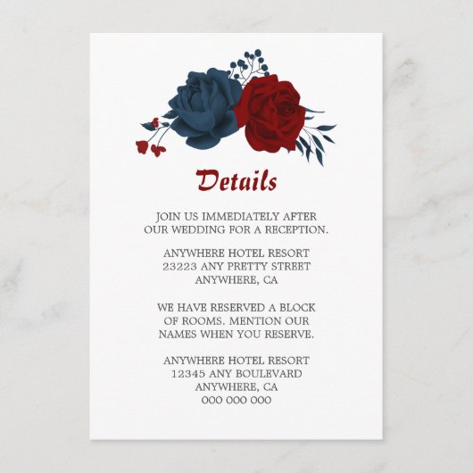 ネイビエレガントー&レッドフラワーエンクロージャ詳細カード エンクロージャーカード (正面)