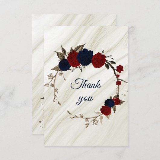 ネイビエレガントー&レッドフラワーボタニック サンキューカード (正面/裏面)