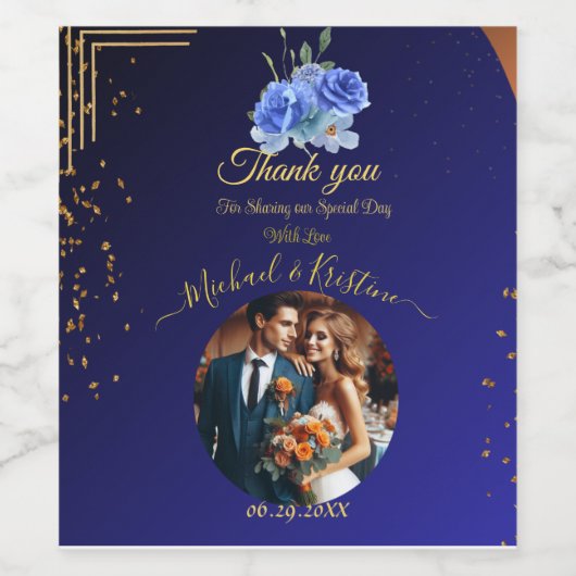 ネイビエレガントー&焦げオレンジ |写真ありがとう ワインラベル (シングルラベル)