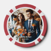 ネイビエレガントー&焦げオレンジ |写真の日付の保存 ポーカーチップ (裏面)