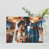 ネイビエレガントー&焦げオレンジ |写真の日付の保存 招待状 (スタンド正面)