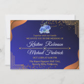 ネイビエレガントー&焦げオレンジ |写真の日付の保存 招待状 (裏面)