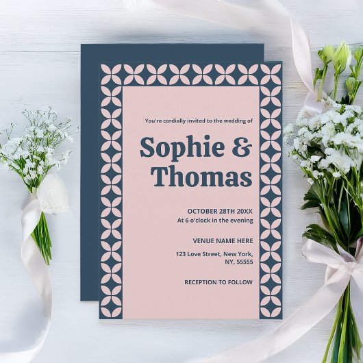 ネイビエレガントー&赤面ピンク 招待状