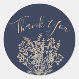 ネイビエレガントー&金ゴールドありがとうステッカー ラウンドシール