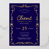 ネイビエレガントー&金ゴールドク企業のライアント評価 箔招待状 (正面)