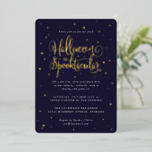 ネイビエレガントー/金ゴールドハロウィーンスポオクタキュラ+スター 箔招待状 (立ち正面)