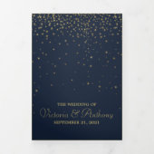 ネイビエレガントー&金ゴールドフォールスター結婚ズスイート 三つ折り招待状 (カバー)