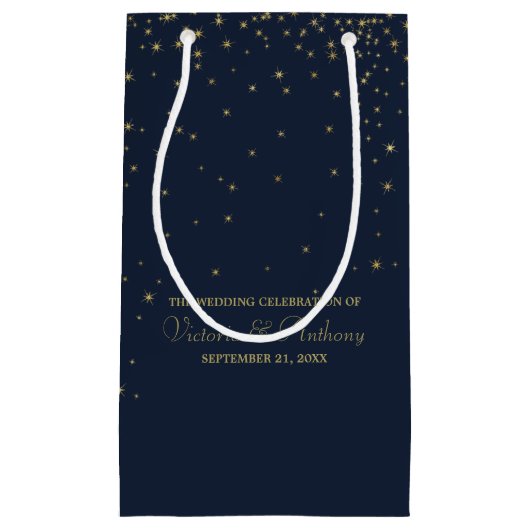 ネイビエレガントー&金ゴールドフォールリングスターズ結婚式の引き出物 スモールペーパーバッグ (正面)