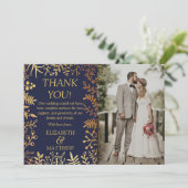 ネイビエレガントー&金ゴールドフローラ結婚の写真 サンキューカード (スタンド正面)