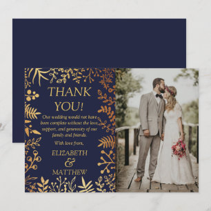 ネイビエレガントー&金ゴールドフローラ結婚の写真 サンキューカード