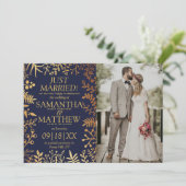 ネイビエレガントー&金ゴールドフローラ結婚の写真 案内状 (スタンド正面)