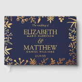 ネイビエレガントー&金ゴールドフローラ結婚コレクション ゲストブック (正面)