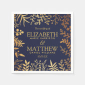 ネイビエレガントー&金ゴールドフローラ結婚コレクション スタンダードカクテルナプキン (正面)