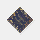 ネイビエレガントー&金ゴールドフローラ結婚コレクション スタンダードカクテルナプキン (角)