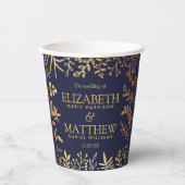 ネイビエレガントー&金ゴールドフローラ結婚コレクション 紙コップ (正面)