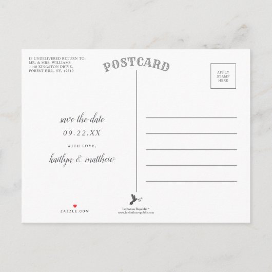 ネイビエレガントー&金ゴールドフローラ結婚式の日付を保存 案内ポストカード (裏面)