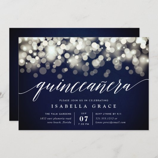 ネイビエレガントー&金ゴールドライトキンセアニェラ 招待状 (正面/裏面)