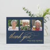 ネイビエレガントー&金ゴールド写真葬サンキューカード サンキューカード (スタンド正面)