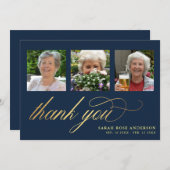 ネイビエレガントー&金ゴールド写真葬サンキューカード サンキューカード (正面/裏面)