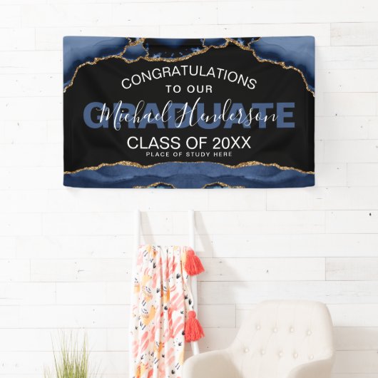 ネイビエレガントー&金ゴールド抽象芸術卒業バナー 横断幕 (インサイチュ)