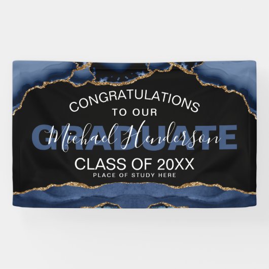 ネイビエレガントー&金ゴールド抽象芸術卒業バナー 横断幕 (横)