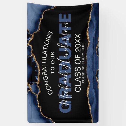 ネイビエレガントー&金ゴールド抽象芸術卒業バナー 横断幕 (縦)