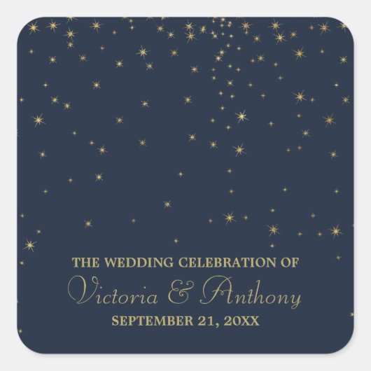 ネイビエレガントー&金ゴールド落下スター結婚ズ感謝してい スクエアシール (正面)