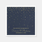 ネイビエレガントー&金ゴールド落下スター結婚ズ スタンダードカクテルナプキン (正面)