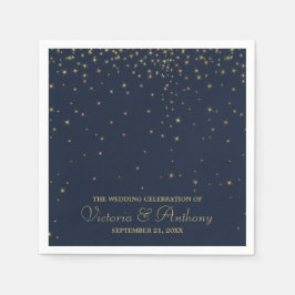 ネイビエレガントー&金ゴールド落下スター結婚ズ スタンダードカクテルナプキン