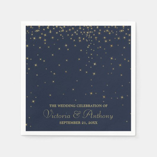 ネイビエレガントー&金ゴールド落下スター結婚ズ スタンダードカクテルナプキン (正面)