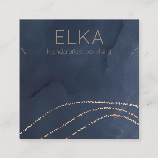 ネイビエレガント&金ゴールドドットスクエアネックレスディスプレイカード スクエア名刺 (正面)