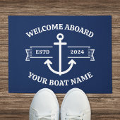 ネイビカスタムーブルーいかりに乗って歓迎ボート名 ドアマット