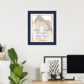 ネイビカスタムーブルー赤面金ゴールドフォトウェルカムサイン ポスター (ホームオフィス)